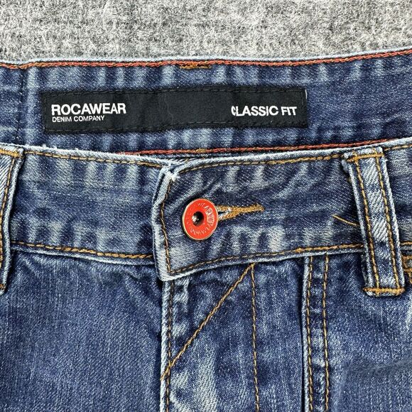 Rocawear Jeans Men 36 Classic Fit Baggy Embroidered Y2K Streetwear Heel Drag - Picture 5 of 15